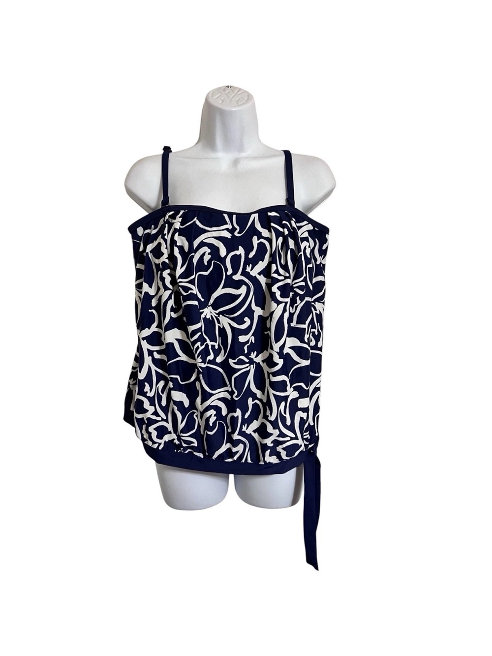 Island Escape Navy and White Floral Tankini Side Tie with removable straps